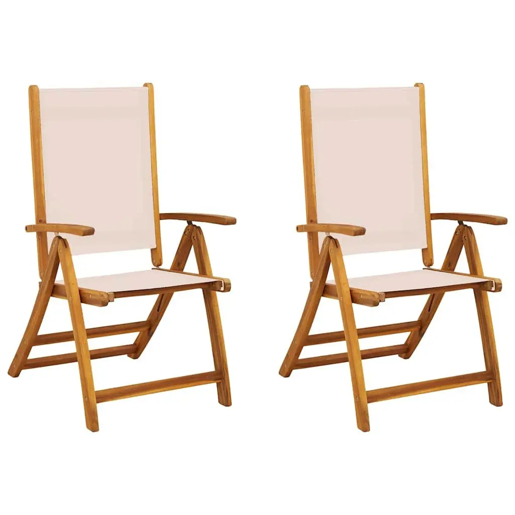 Folding Outdoor Chairs 2 pcs Solid Wood Acacia Textilene Garden Patio Seating
