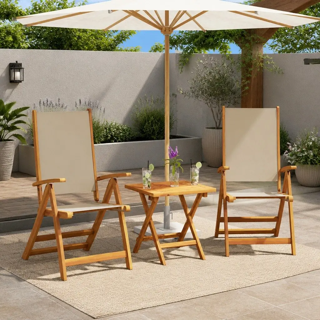 Folding Outdoor Chairs Garden Patio Seating 2 pcs Solid Wood Acacia Textilene Brown