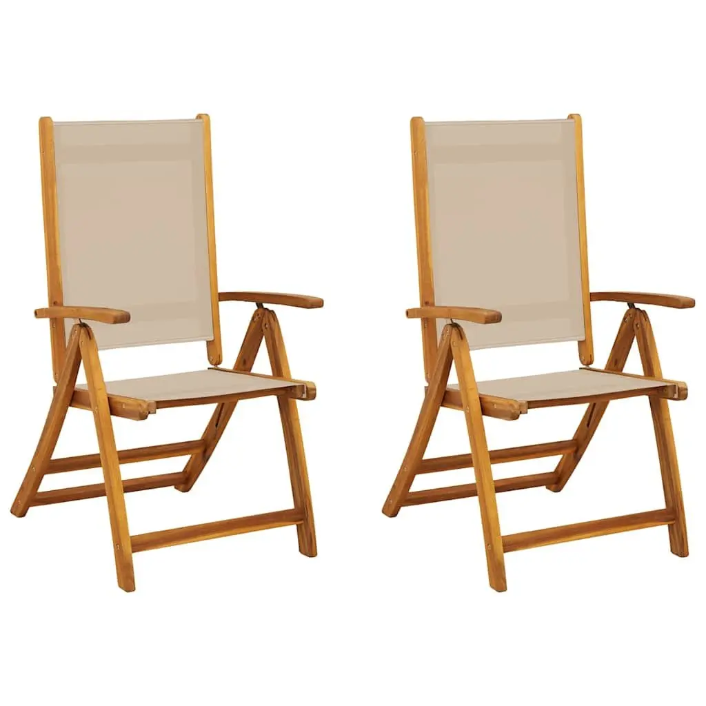 Folding Outdoor Chairs Garden Patio Seating 2 pcs Solid Wood Acacia Textilene Brown