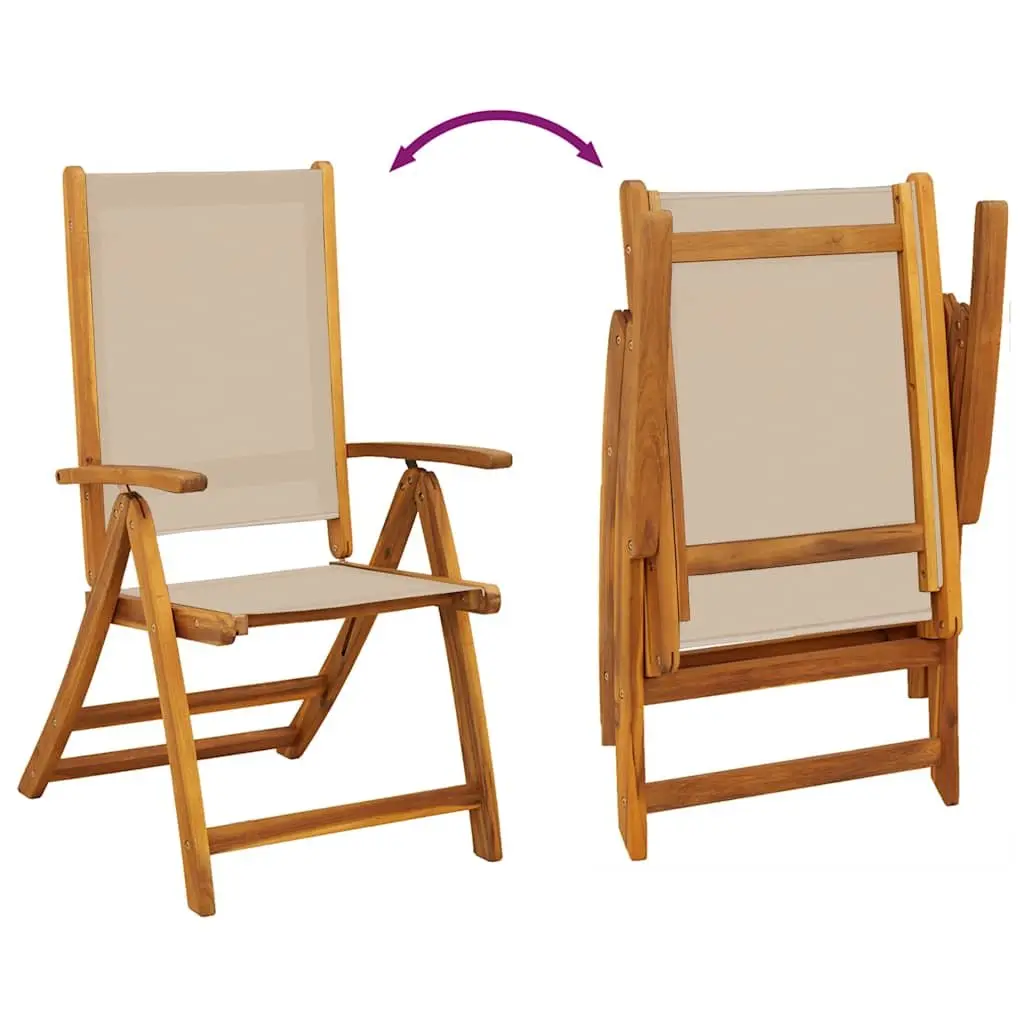 Folding Outdoor Chairs Garden Patio Seating 2 pcs Solid Wood Acacia Textilene Brown