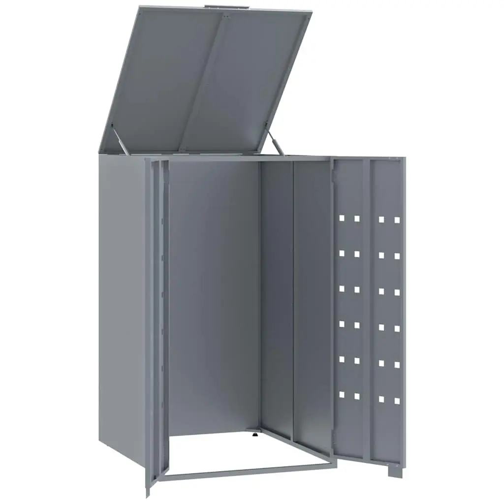 Wheelie Bin Storage Single Bin Grey Powder-Coated Steel Garden Waste Container 69 x 79 x 117 cm