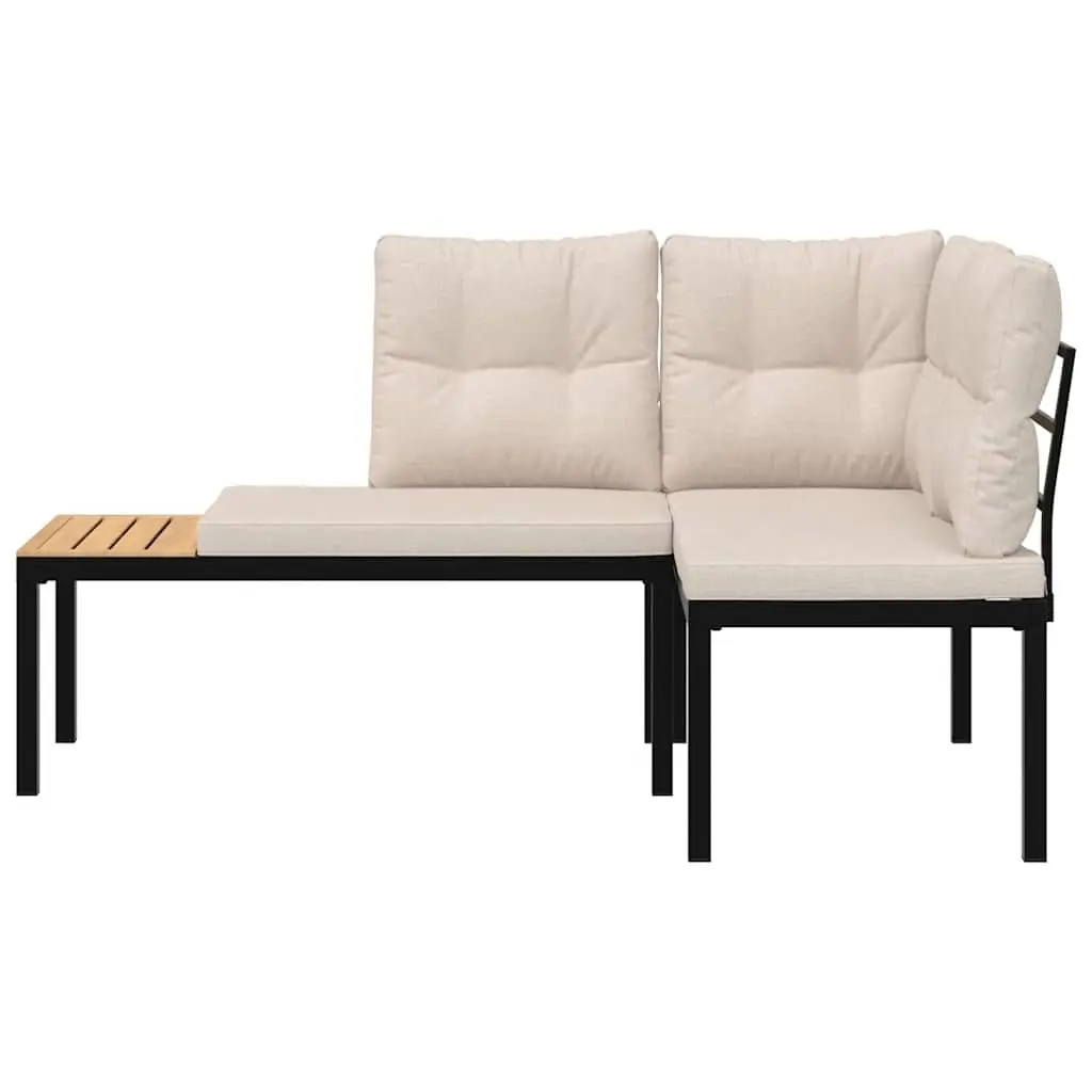 Cushioned Garden Benches Black Steel Frame Patio Seating Furniture 2 Piece