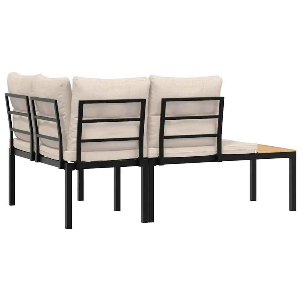Cushioned Garden Benches Black Steel Frame Patio Seating Furniture 2 Piece
