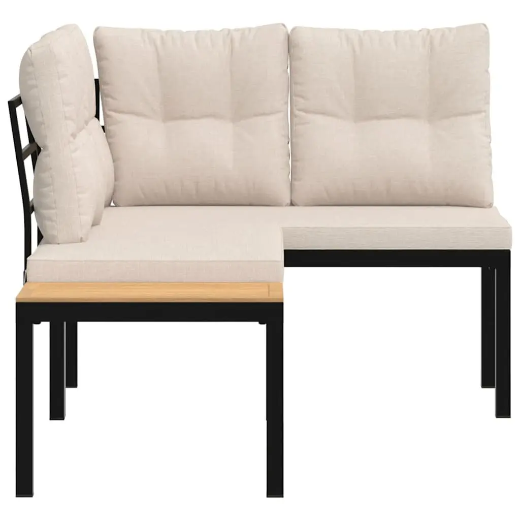 Cushioned Garden Benches Black Steel Frame Patio Seating Furniture 2 Piece