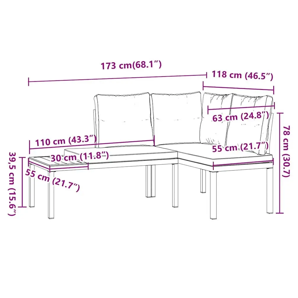 Cushioned Garden Benches Black Steel Frame Patio Seating Furniture 2 Piece
