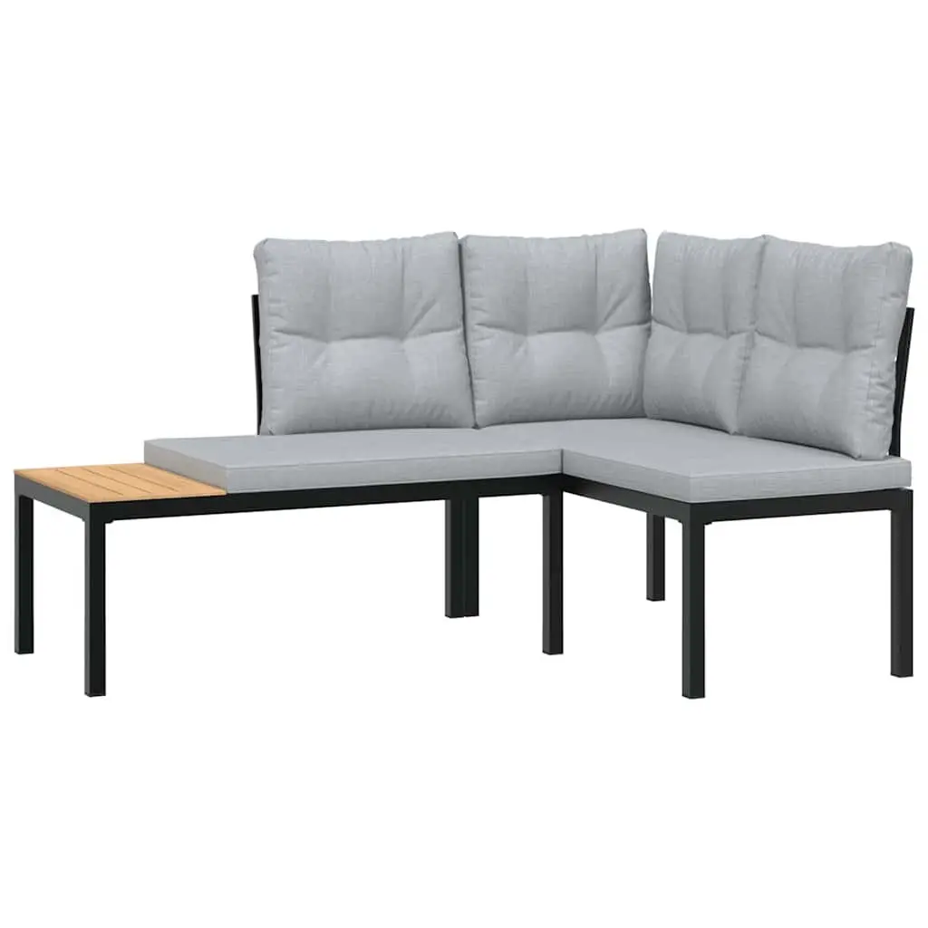 Garden Benches Outdoor Seating 2 Piece Black Steel Frame with Cushions