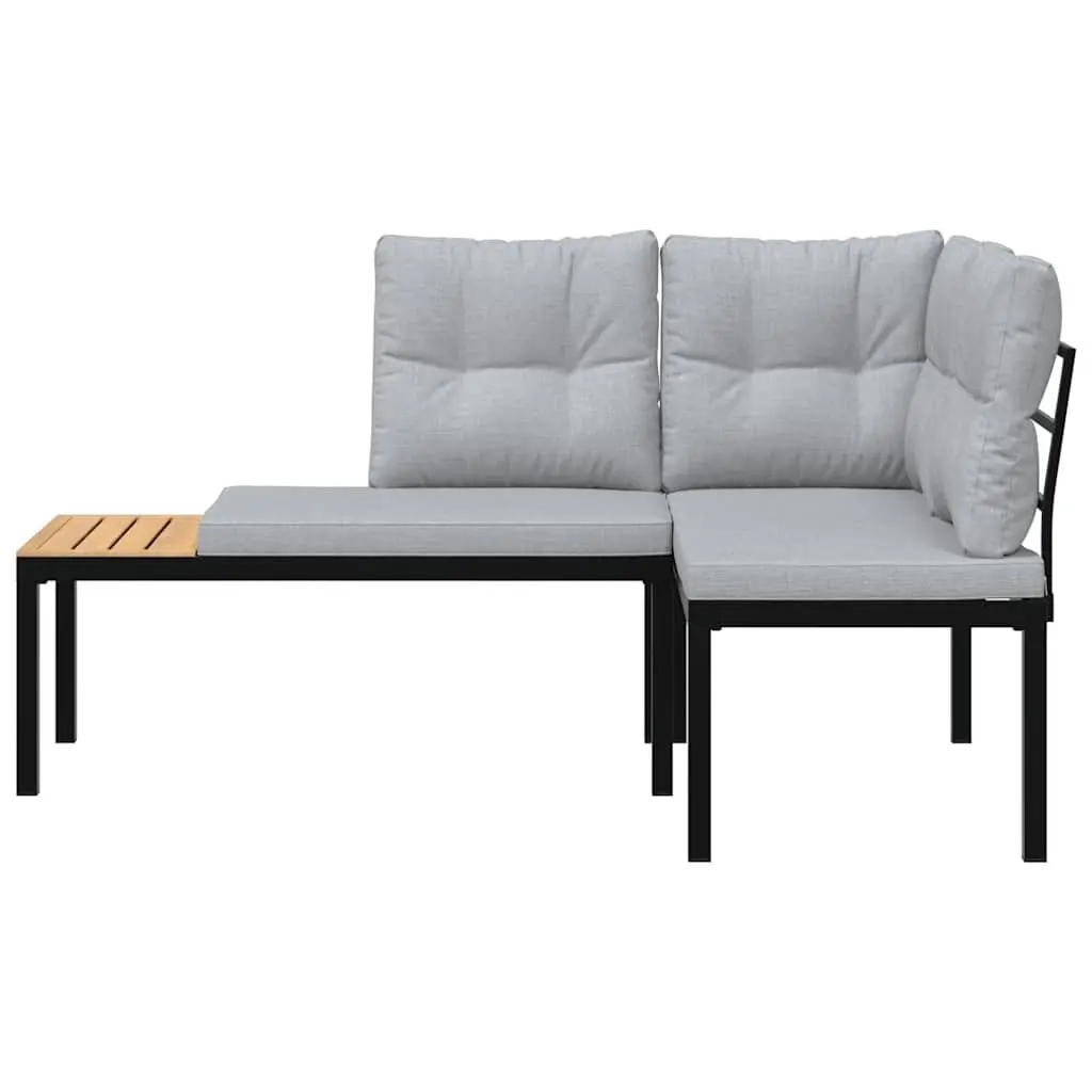 Garden Benches Outdoor Seating 2 Piece Black Steel Frame with Cushions