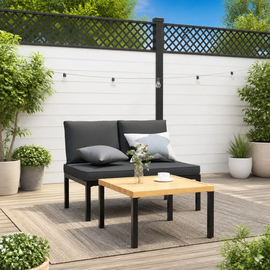 Garden Bench Outdoor Seating Aluminium Black with Cushions
