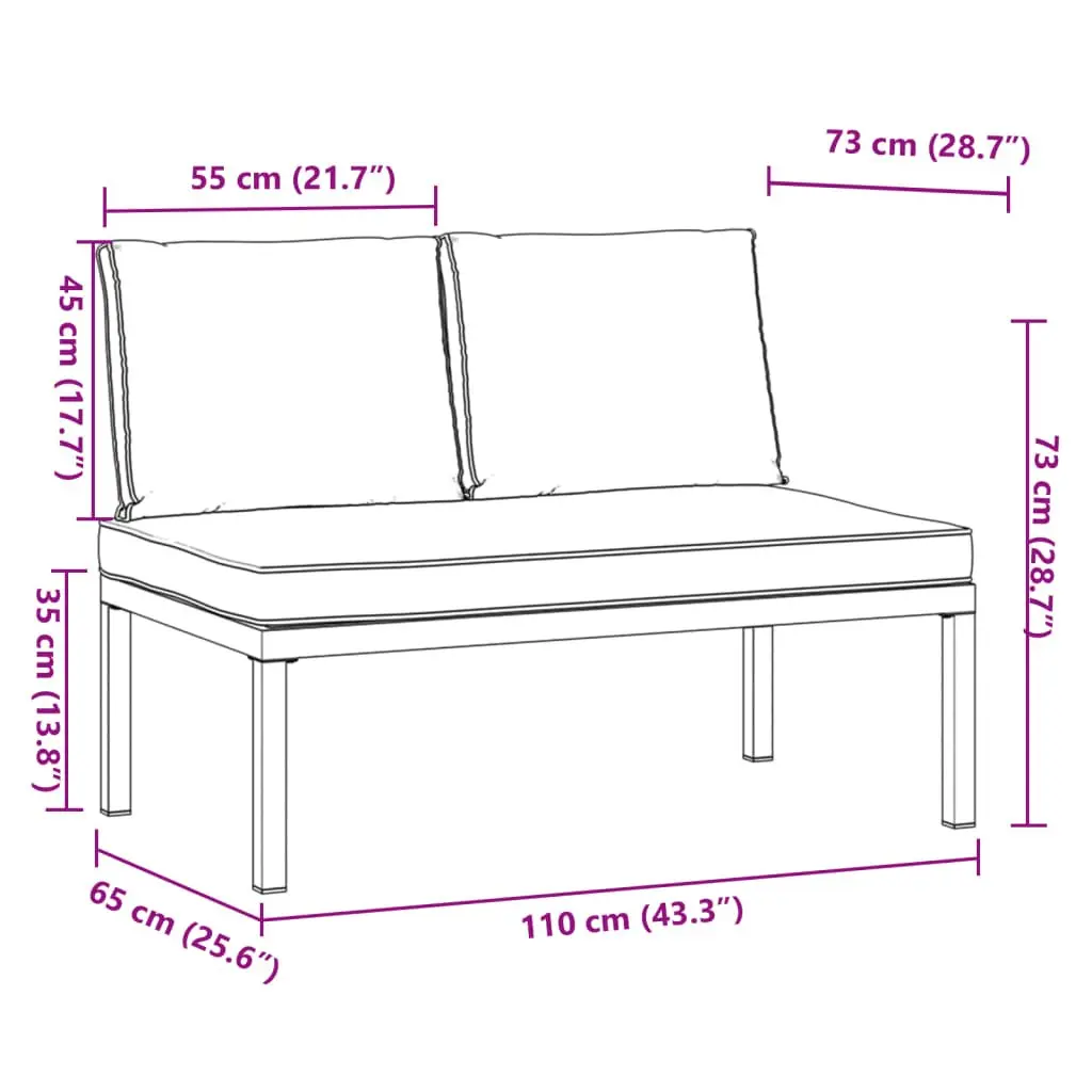Garden Bench Outdoor Seating Aluminium Black with Cushions