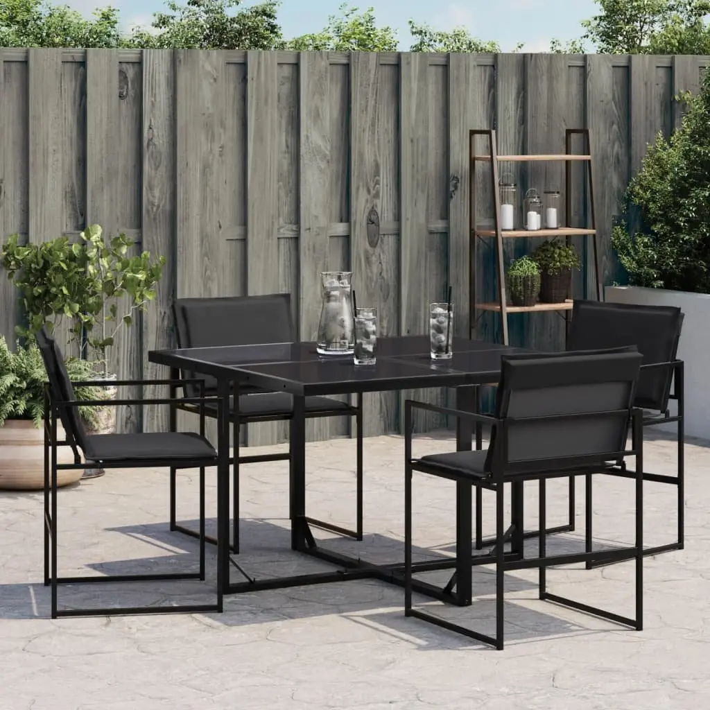 Outdoor Garden Chairs Set 4 pcs Black Steel Frame Textilene Seat Cushions