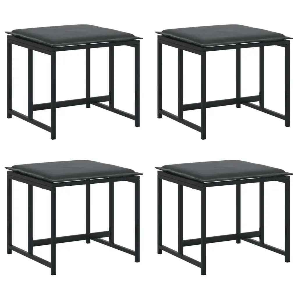 Outdoor Garden Stools Cushions 4 Piece Set Black Steel Textilene