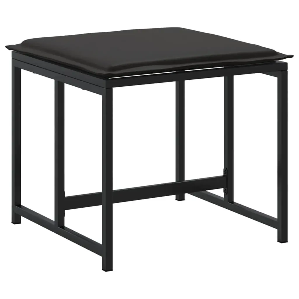 Outdoor Garden Stools Cushions 4 Piece Set Black Steel Textilene