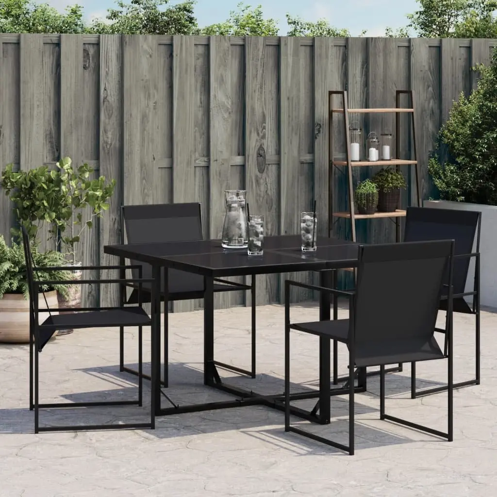 Outdoor Garden Chairs Folding Backrest 4 Piece Black Steel Textilene Durable