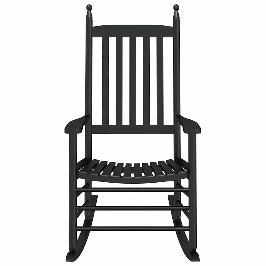 Rocking Chair Indoor Outdoor Use Black Curved Seat High Back Armrests Wood
