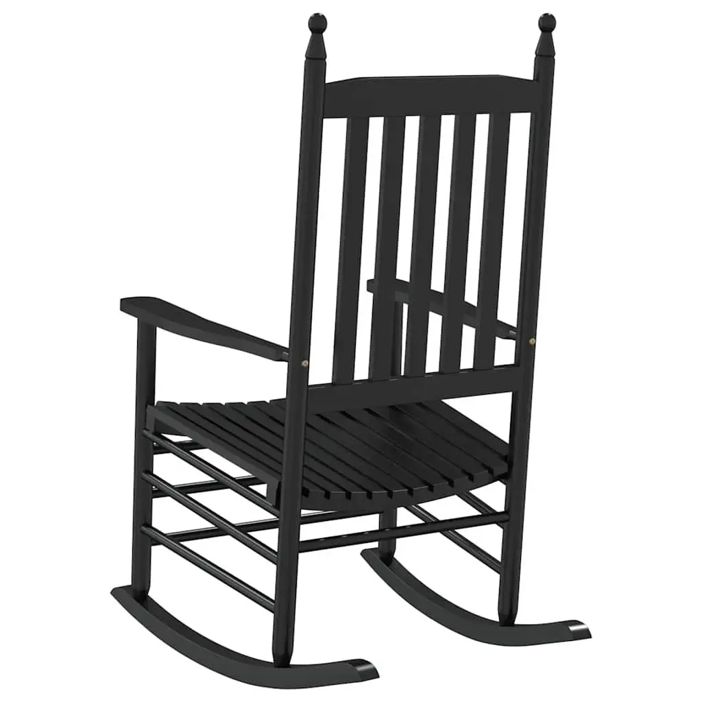 Rocking Chair Indoor Outdoor Use Black Curved Seat High Back Armrests Wood