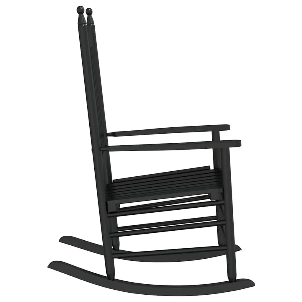 Rocking Chair Indoor Outdoor Use Black Curved Seat High Back Armrests Wood