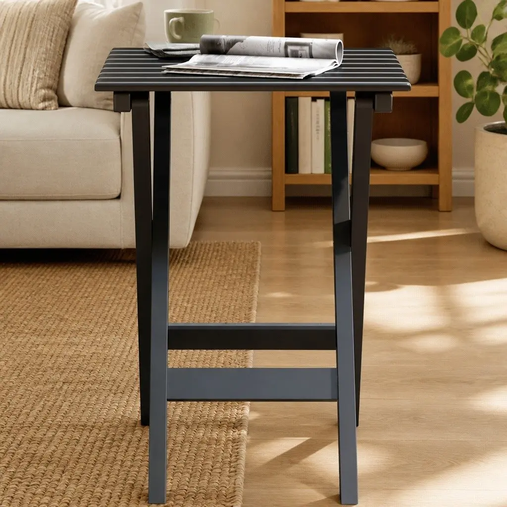 Foldable Side Table Black Outdoor Indoor Poplar Wood Portable Lightweight