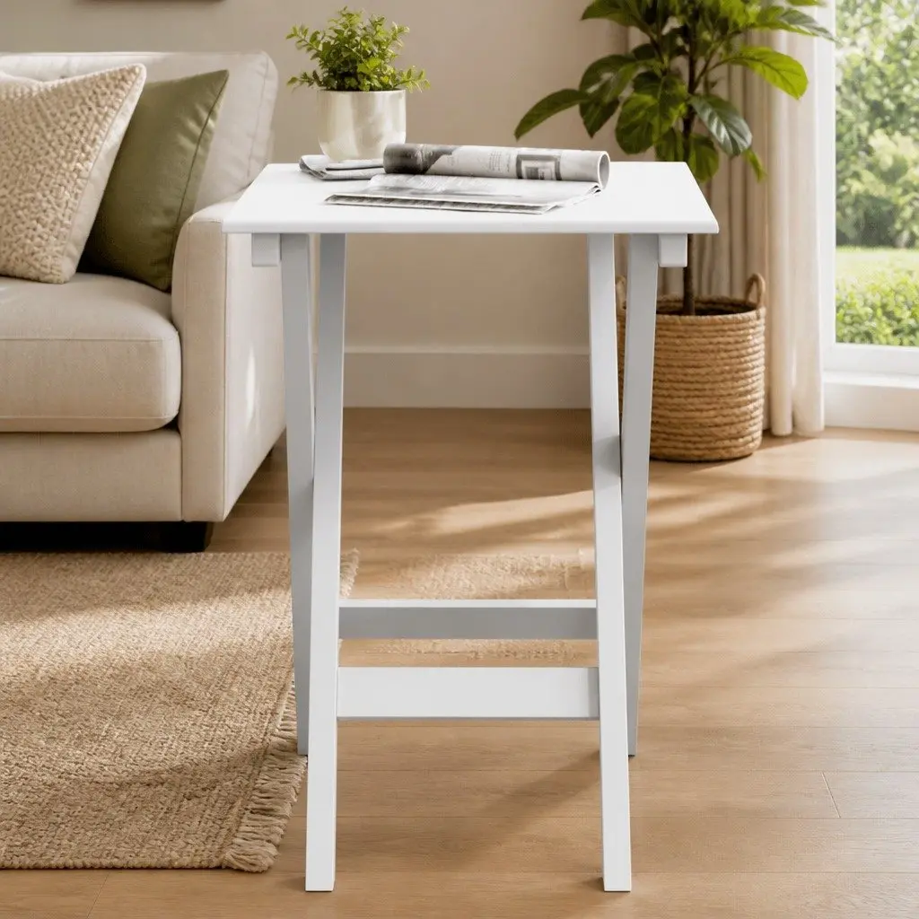 Foldable Side Table White Poplar Wood Outdoor Indoor Patio Lightweight Portable