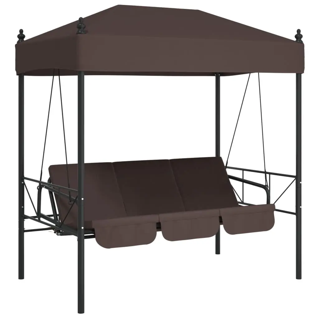 Garden Swing Bench Canopy Outdoor Seating 2-3 People Brown