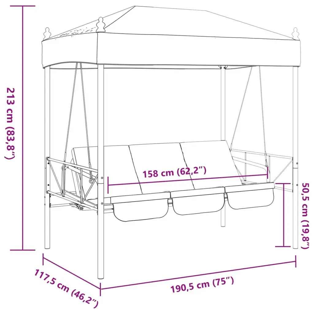 Garden Swing Bench Canopy Outdoor Seating 2-3 People Brown