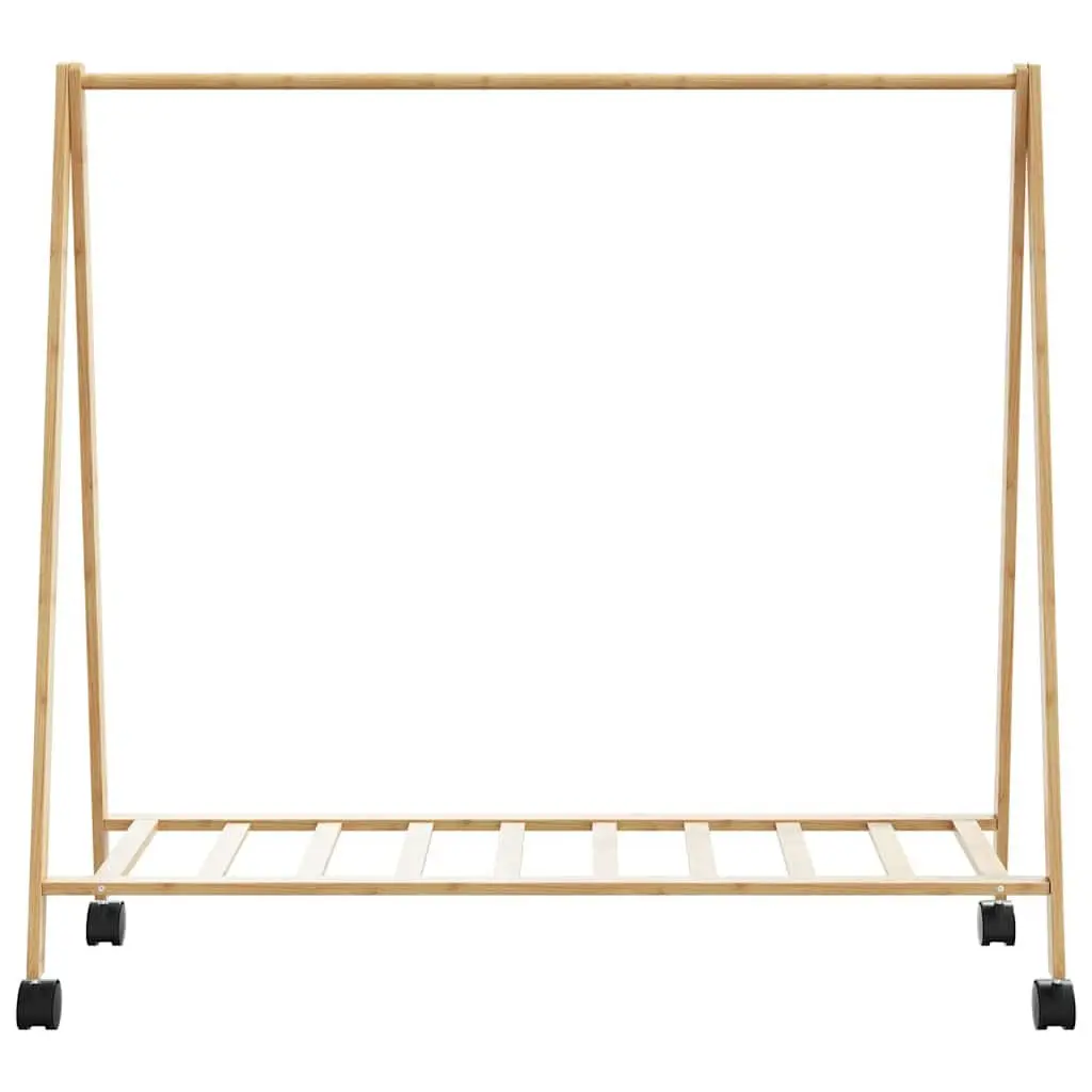 Bamboo Clothes Rack Garment Storage Organiser Foldable with Shelves Wheels Brown