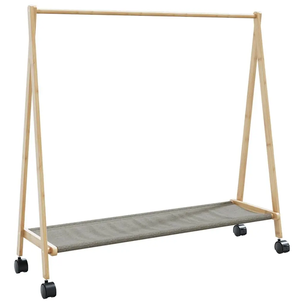 Bamboo Clothes Rack Garment Organiser Foldable with Shelves Wheels Brown