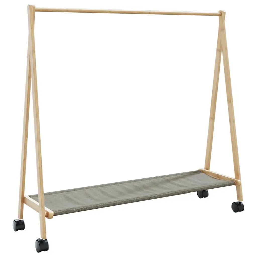 Bamboo Clothes Rack Garment Organiser Foldable with Shelves Wheels Brown