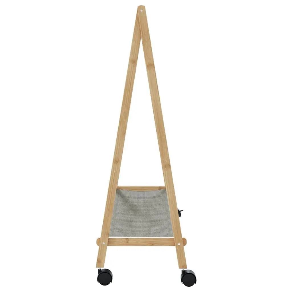 Bamboo Clothes Rack Garment Organiser Foldable with Shelves Wheels Brown