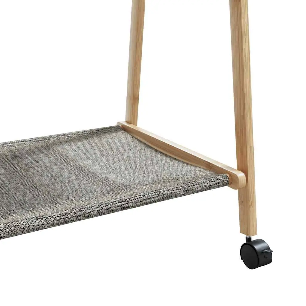 Bamboo Clothes Rack Garment Organiser Foldable with Shelves Wheels Brown