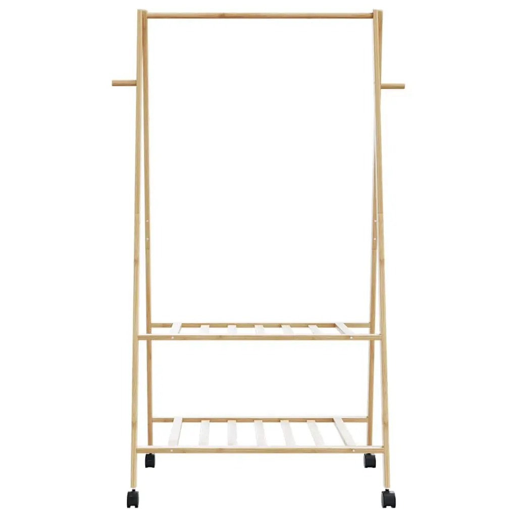 Bamboo Clothes Rack Garment Organiser Foldable with Shelves Wheels Brown