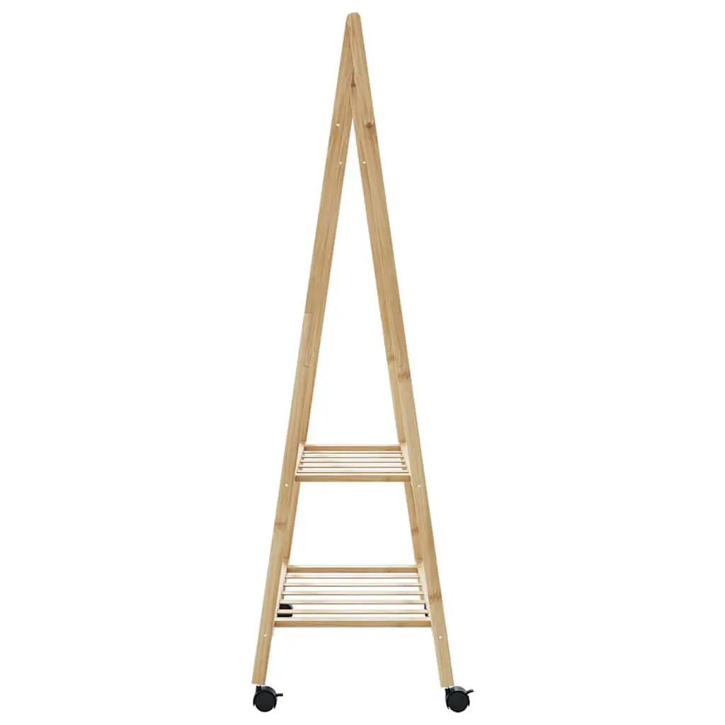 Bamboo Clothes Rack Garment Organiser Foldable with Shelves Wheels Brown