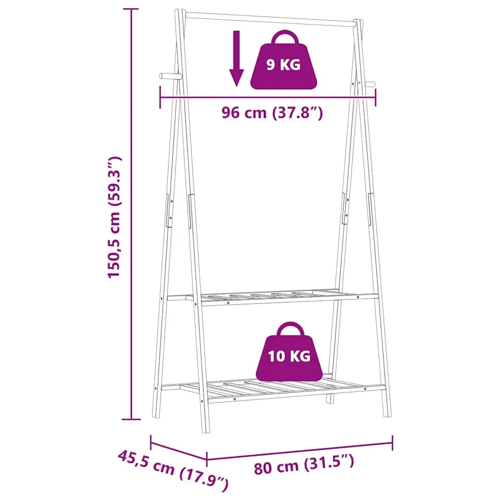Bamboo Clothes Rack Garment Organiser 96 x 45.5 x 150.5 cm Brown