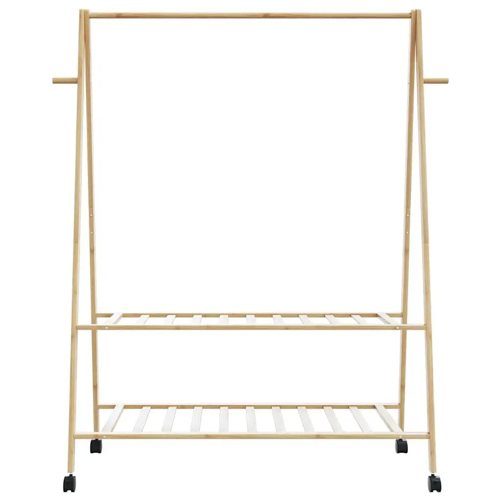 Bamboo Clothes Rack with Shelves and Wheels Organiser 132 x 45.5 x 155.5 cm Brown