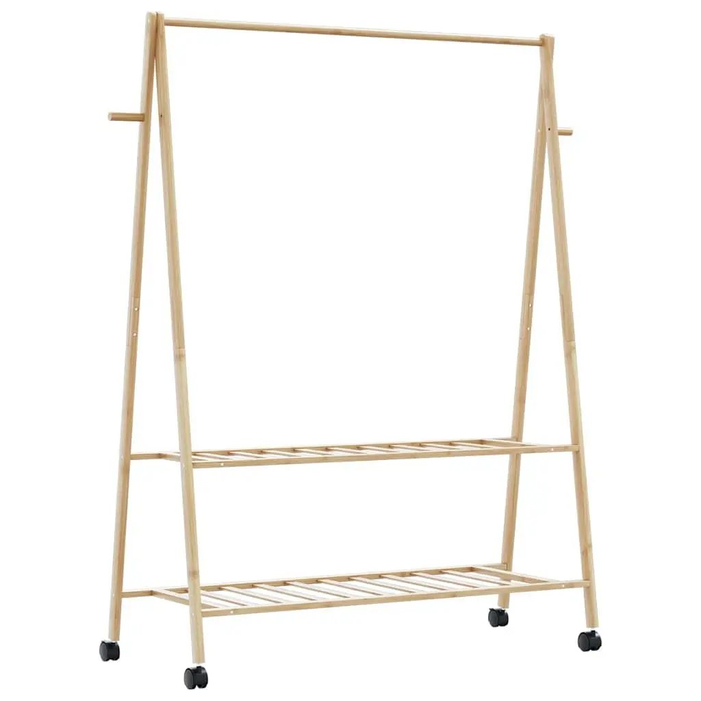 Bamboo Clothes Rack with Shelves and Wheels Organiser 132 x 45.5 x 155.5 cm Brown