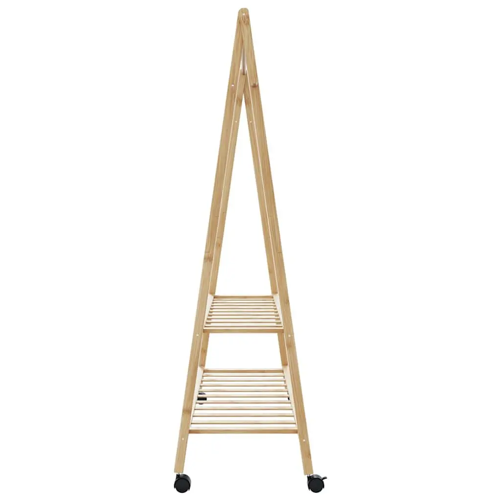Bamboo Clothes Rack with Shelves and Wheels Organiser 132 x 45.5 x 155.5 cm Brown