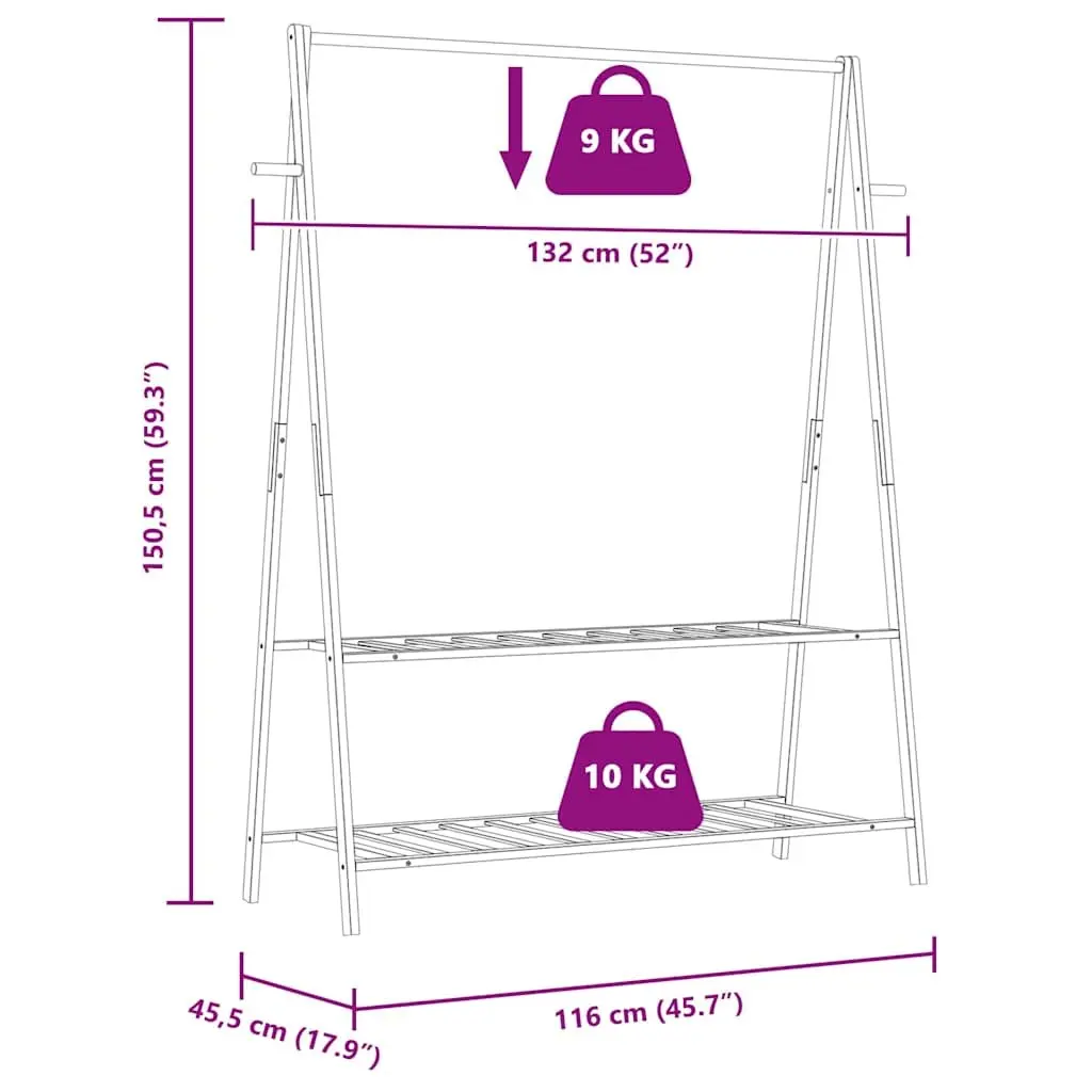 Bamboo Clothes Rack Foldable Garment Organiser Storage 132 x 45.5 x 150.5 cm Brown