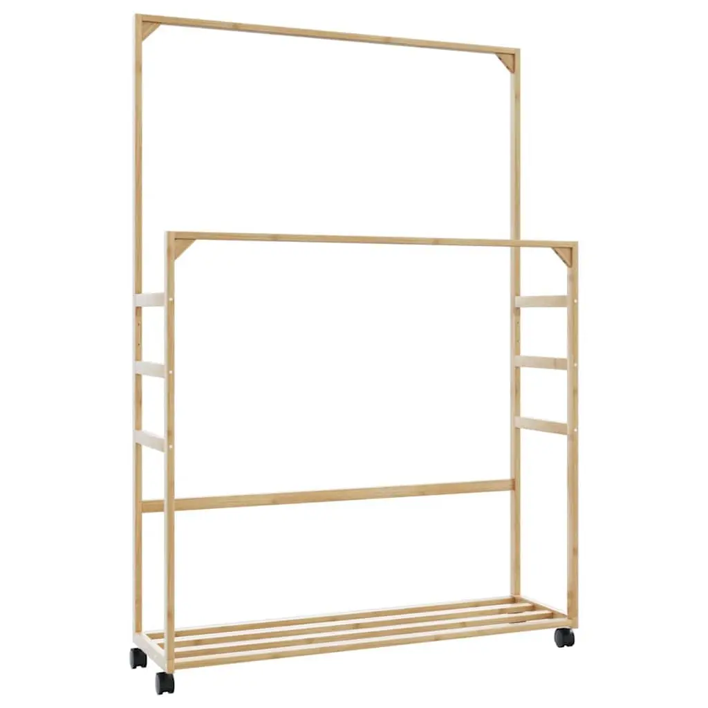 Bamboo Clothes Rack Garment Storage 90x35x155cm Brown with Shelves and Wheels