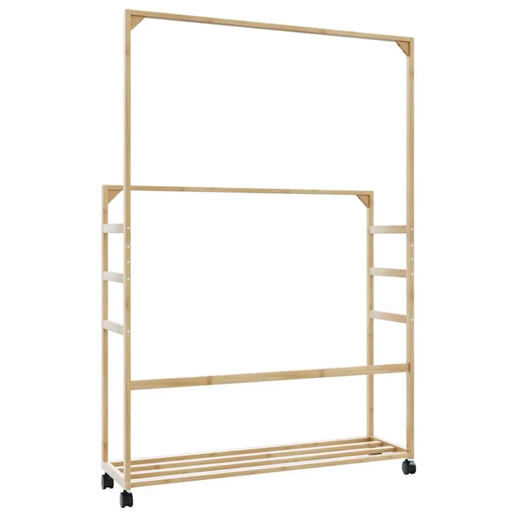 Bamboo Clothes Rack Garment Storage 90x35x155cm Brown with Shelves and Wheels