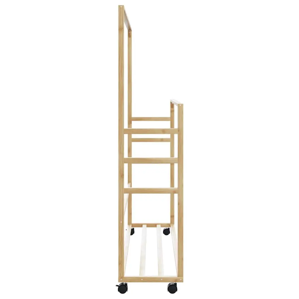 Bamboo Clothes Rack Garment Storage 90x35x155cm Brown with Shelves and Wheels