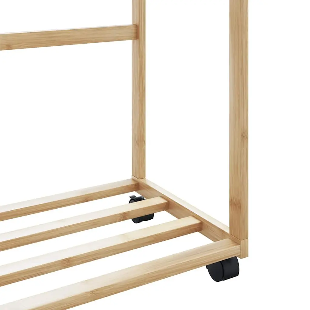 Bamboo Clothes Rack Garment Storage 90x35x155cm Brown with Shelves and Wheels