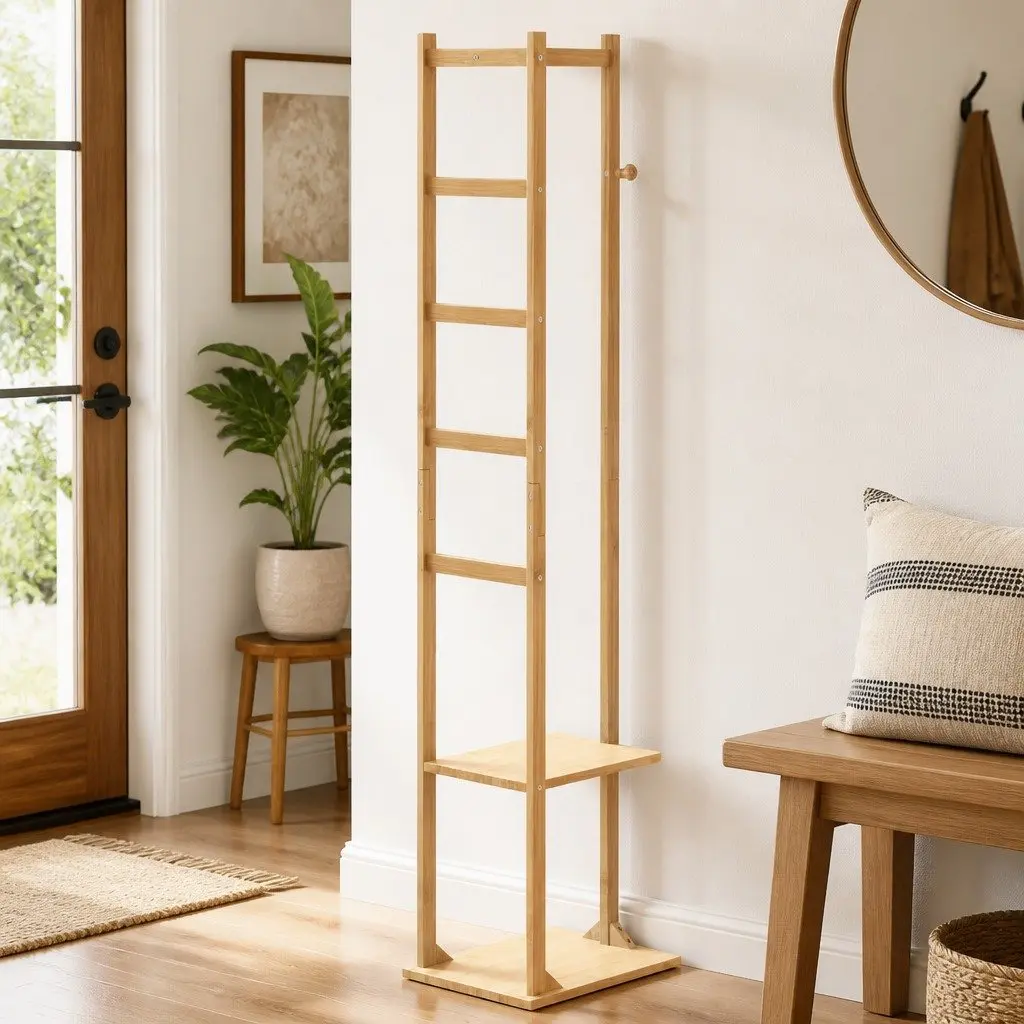 Bamboo Coat Stand Garment Rack Storage Organiser 38.5 x 30 x 156 cm Brown