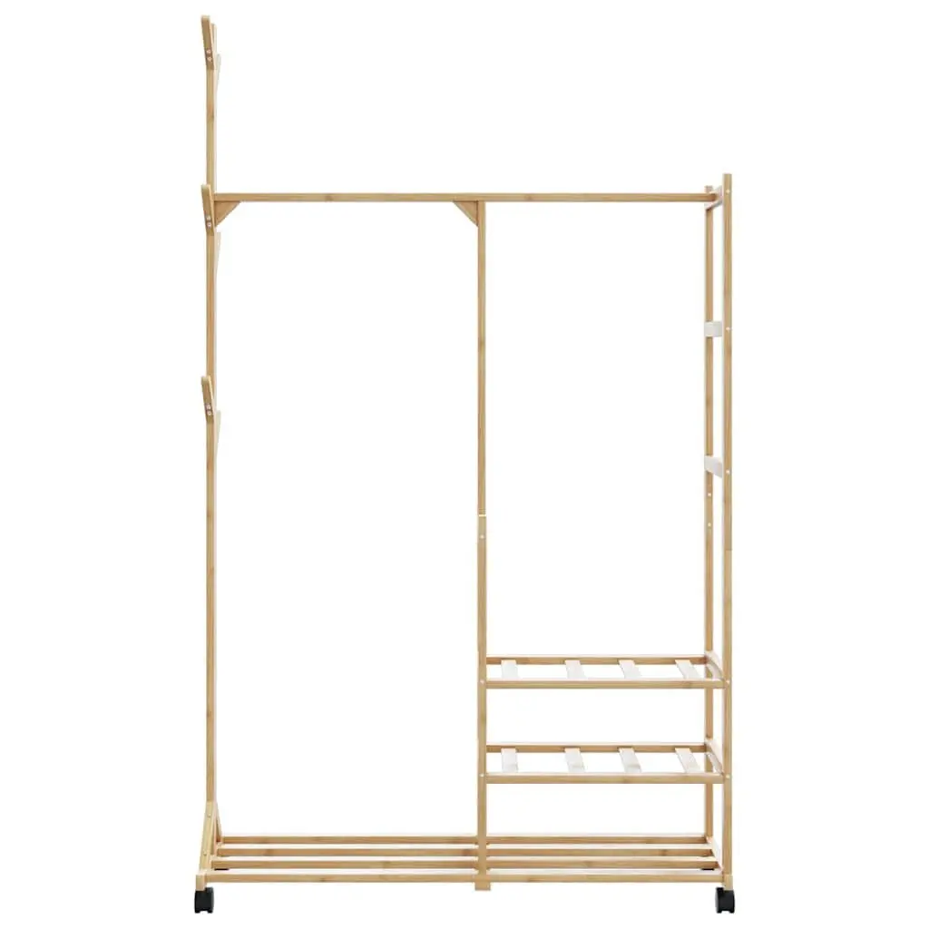 Bamboo Clothes Rack Garment Organiser with Shelves Wheels and Hooks Brown 100 x 38 x 175.5 cm