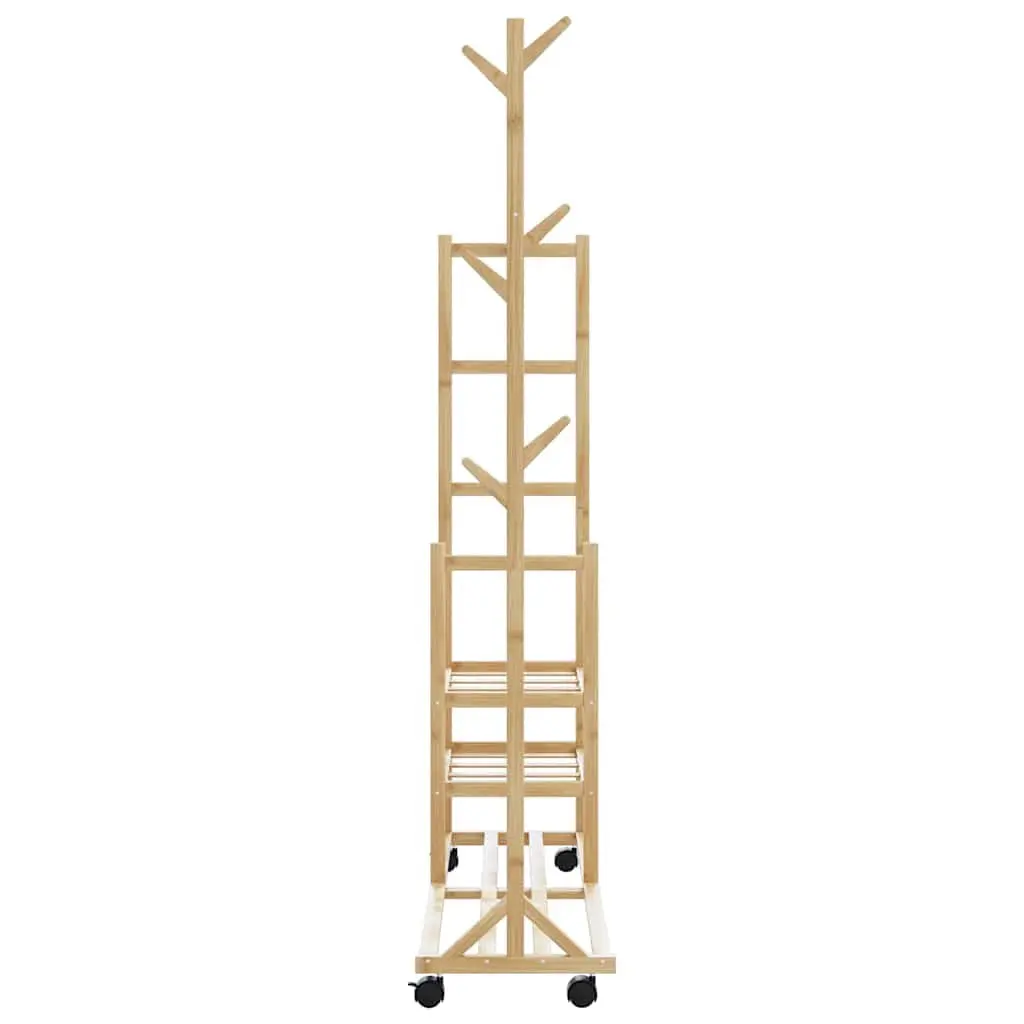 Bamboo Clothes Rack Garment Organiser with Shelves Wheels and Hooks Brown 100 x 38 x 175.5 cm