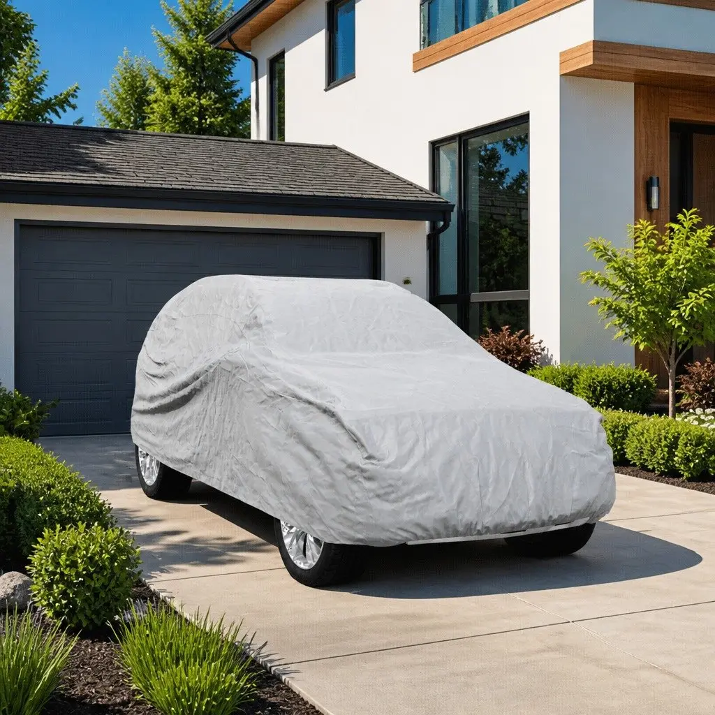 SUV Car Cover Grey Full Size Breathable Non-Woven Fabric Dust Protection