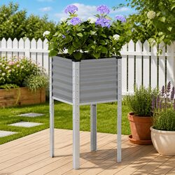 Reliable Grey Steel Garden Planter Box 45x45x88 cm