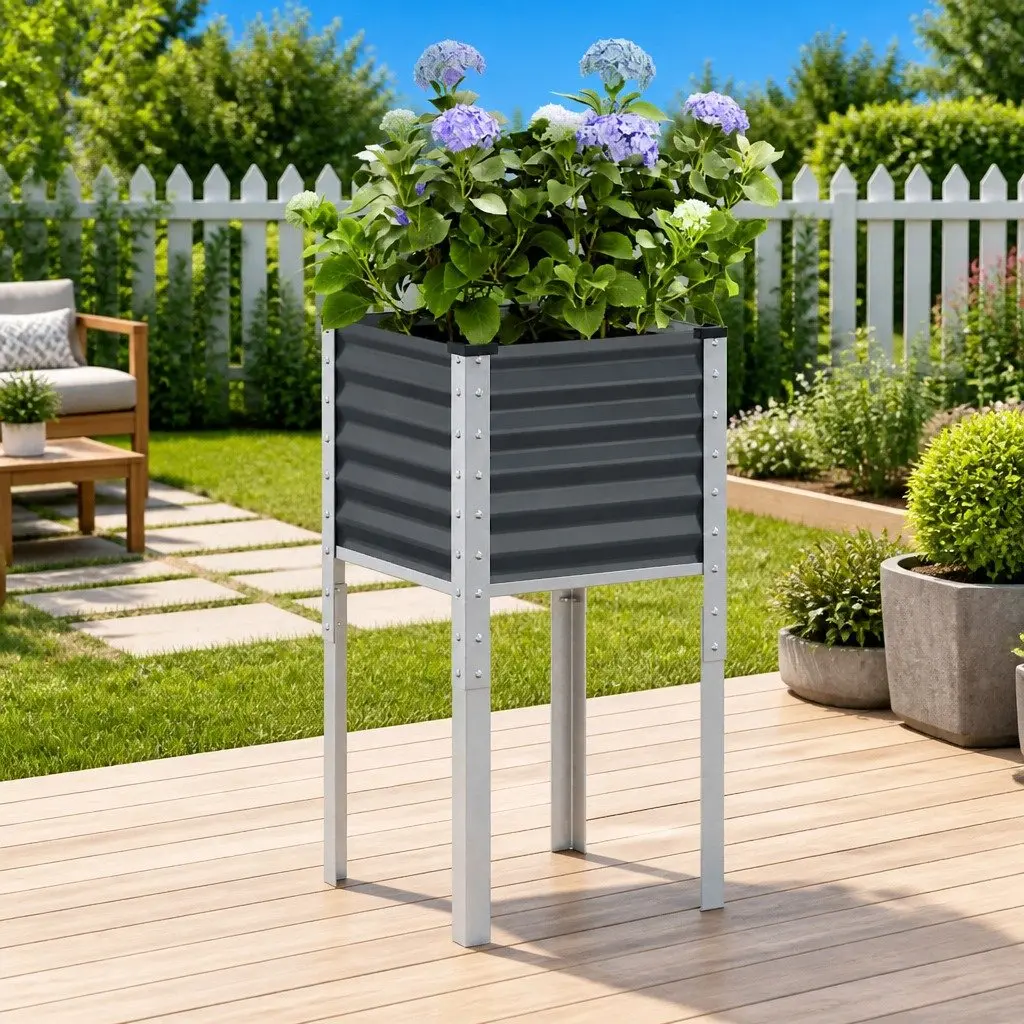 Steel Garden Planter Box Outdoor Flower Pot 45x45x88cm Anthracite