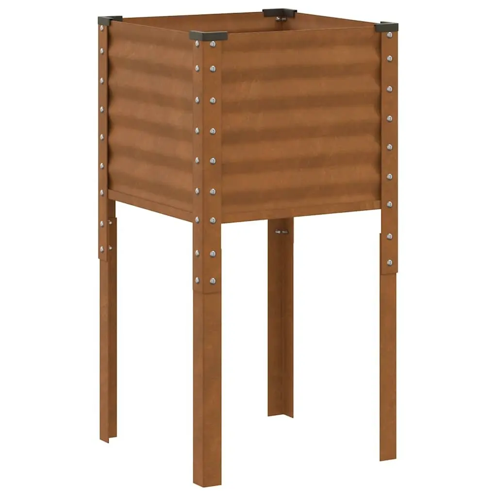 Garden Planter Box Outdoor Flowers Vegetables Herbs 45x45x88 cm Steel Brown
