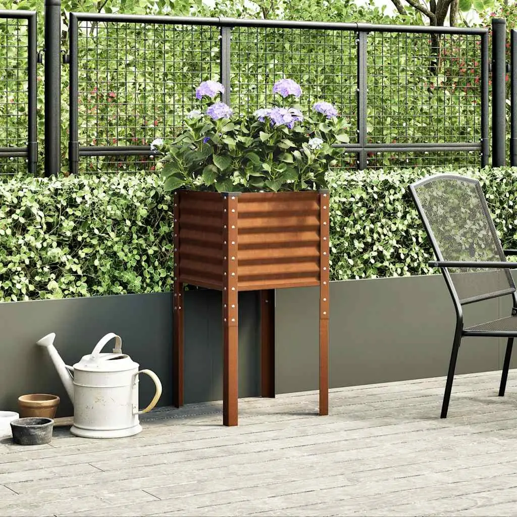 Garden Planter Box Outdoor Flowers Vegetables Herbs 45x45x88 cm Steel Brown