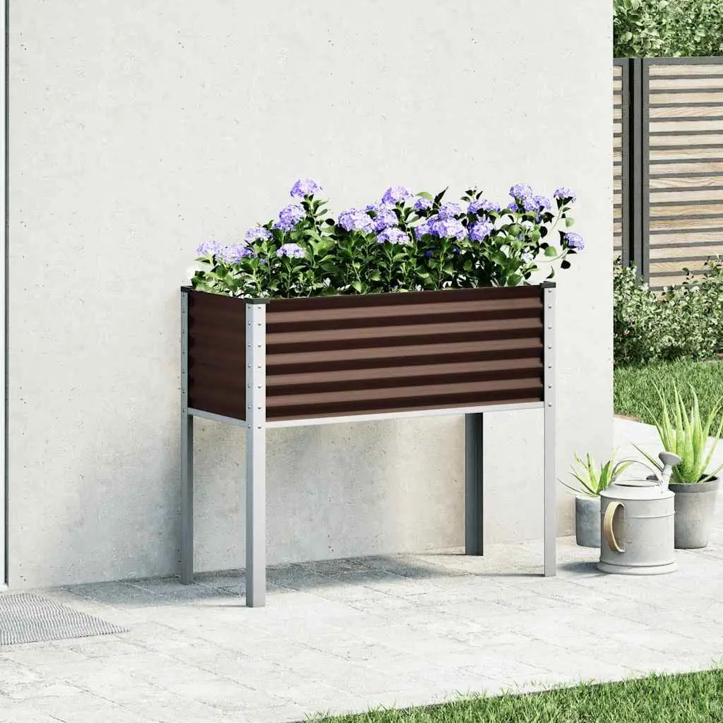 Steel Garden Planter Box Outdoor Raised Bed for Flowers Vegetables Herbs 100 x 45 x 90 cm Brown
