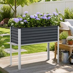 Practical Anthracite Steel Planter Box, 100x45x90 cm
